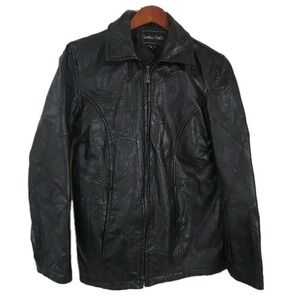 Men's Vintage Black Leather Jacket Coat Size M Leather Works Classic